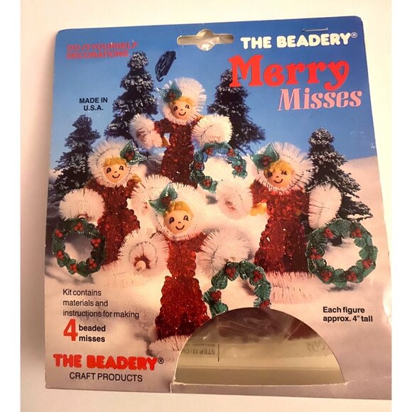 NOS The Beadery Christmas DIY Ornaments 3 Kit Bundle 18 pc Angels Horns Ladies - Picture 4 of 10